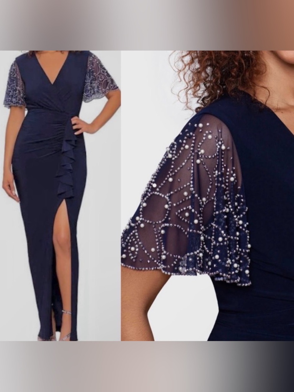 BETSY & ADAM
Navy silver Beaded-Sleeve
Gown Dress Formal size 8  gorgeous